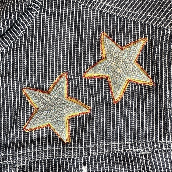 Pinstripe Navy Stretch Jean Jacket w/ Embroidery & Elephant Flour Sack Applique - Picture 3 of 7